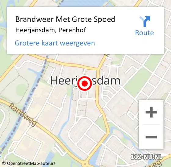 Locatie op kaart van de 112 melding: Brandweer Met Grote Spoed Naar Heerjansdam, Perenhof op 24 november 2019 14:09