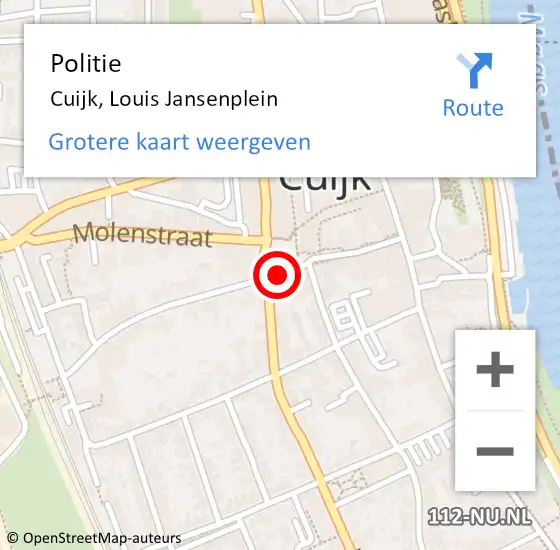 Locatie op kaart van de 112 melding: Politie Cuijk, Louis Jansenplein op 24 november 2019 14:10