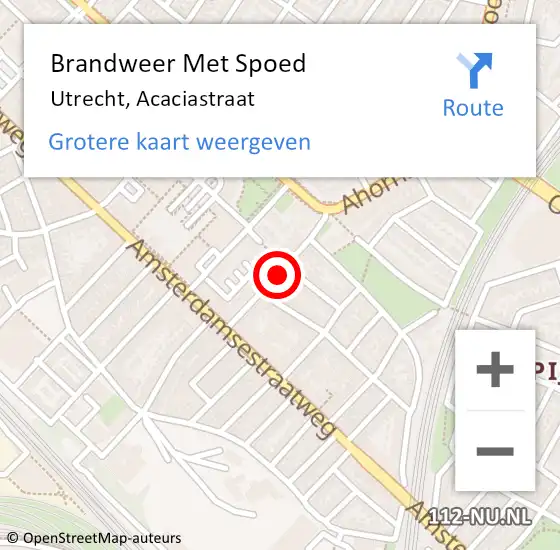 Locatie op kaart van de 112 melding: Brandweer Met Spoed Naar Utrecht, Acaciastraat op 24 november 2019 16:56