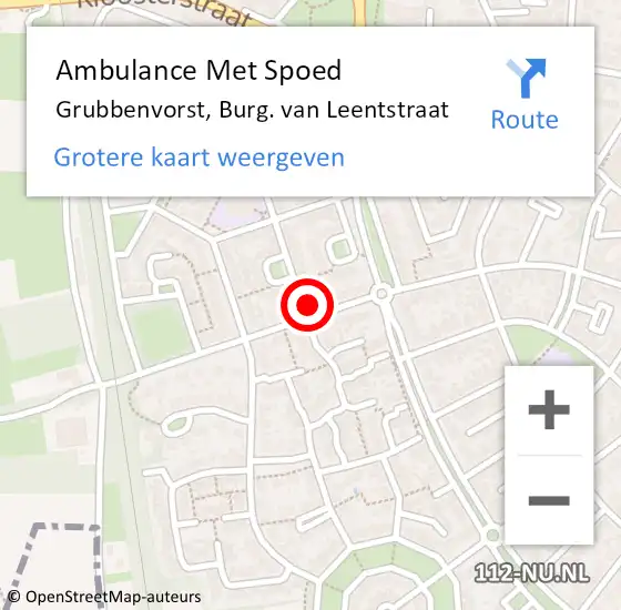 Locatie op kaart van de 112 melding: Ambulance Met Spoed Naar Grubbenvorst, Burg. van Leentstraat op 20 april 2014 18:22