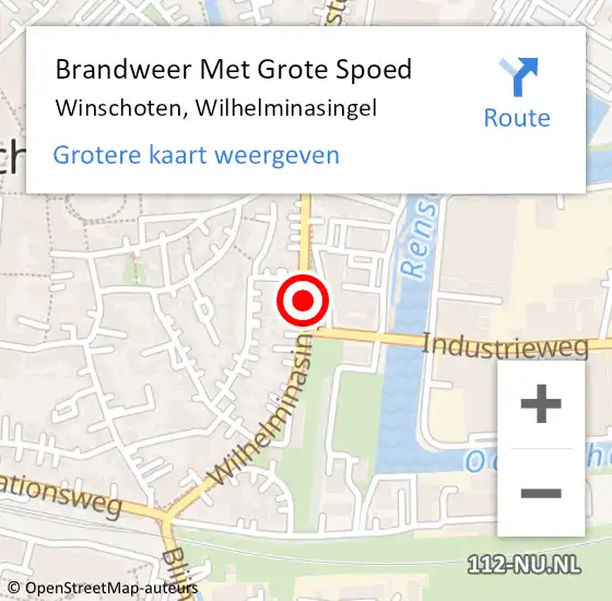 Locatie op kaart van de 112 melding: Brandweer Met Grote Spoed Naar Winschoten, Wilhelminasingel op 24 november 2019 18:08