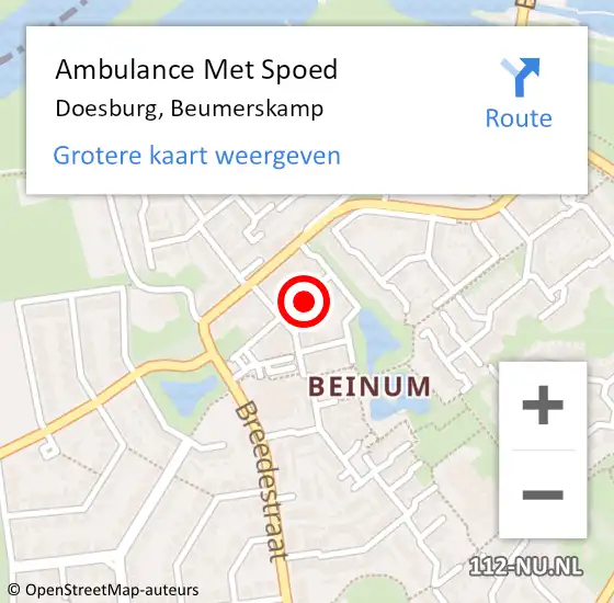 Locatie op kaart van de 112 melding: Ambulance Met Spoed Naar Doesburg, Beumerskamp op 24 november 2019 18:39