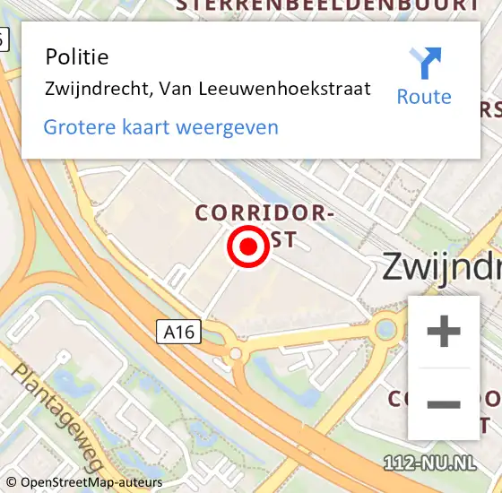 Locatie op kaart van de 112 melding: Politie Zwijndrecht, Van Leeuwenhoekstraat op 24 november 2019 19:20