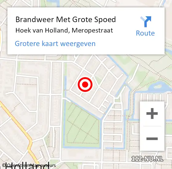 Locatie op kaart van de 112 melding: Brandweer Met Grote Spoed Naar Hoek van Holland, Meropestraat op 24 november 2019 19:31