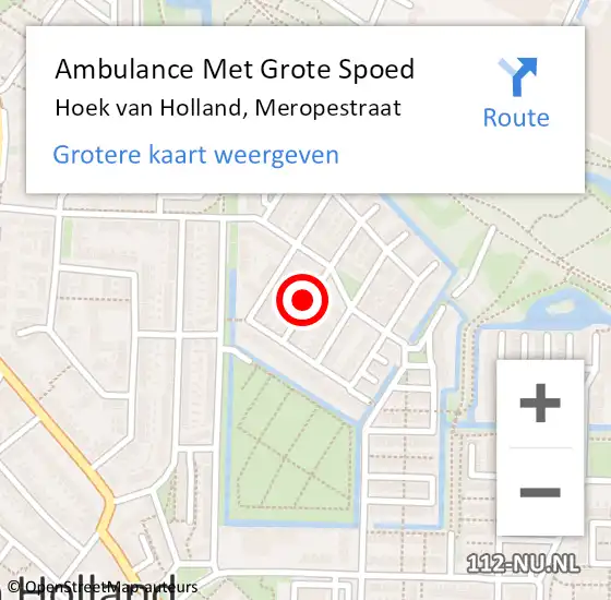 Locatie op kaart van de 112 melding: Ambulance Met Grote Spoed Naar Hoek van Holland, Meropestraat op 24 november 2019 19:32