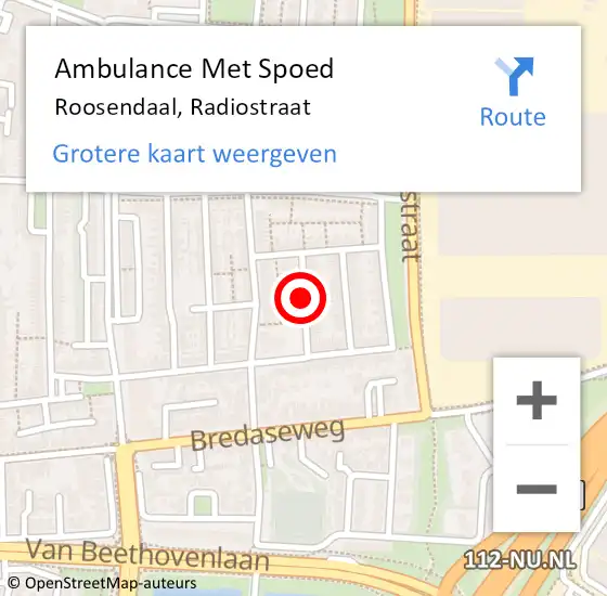 Locatie op kaart van de 112 melding: Ambulance Met Spoed Naar Roosendaal, Radiostraat op 24 november 2019 21:06