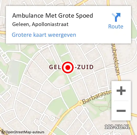 Locatie op kaart van de 112 melding: Ambulance Met Grote Spoed Naar Geleen, Apolloniastraat op 20 april 2014 18:41