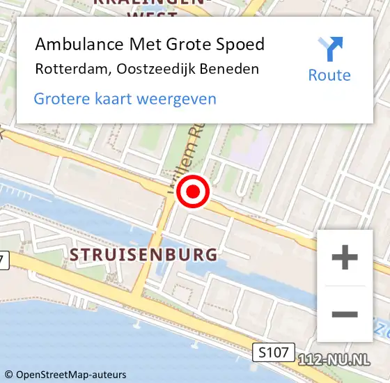 Locatie op kaart van de 112 melding: Ambulance Met Grote Spoed Naar Rotterdam, Oostzeedijk Beneden op 24 november 2019 21:59