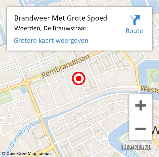 Locatie op kaart van de 112 melding: Brandweer Met Grote Spoed Naar Woerden, De Brauwstraat op 24 november 2019 22:22