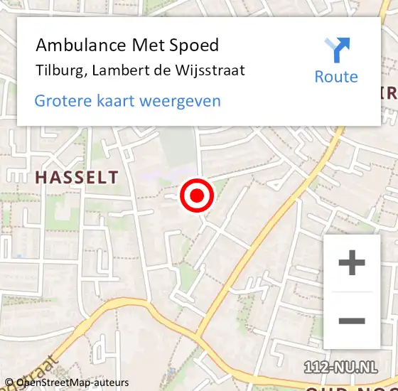 Locatie op kaart van de 112 melding: Ambulance Met Spoed Naar Tilburg, Lambert de Wijsstraat op 24 november 2019 22:38