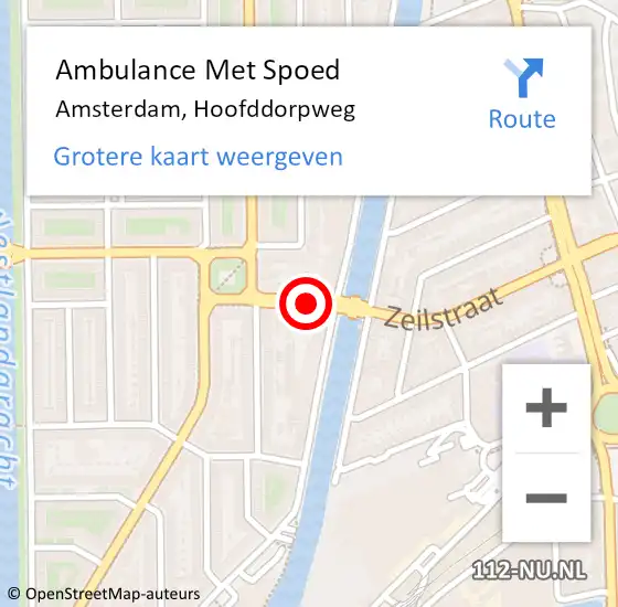 Locatie op kaart van de 112 melding: Ambulance Met Spoed Naar Amsterdam, Hoofddorpweg op 25 november 2019 04:07