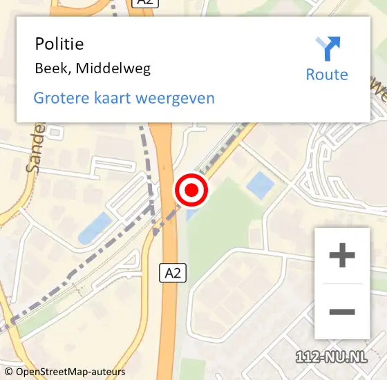 Locatie op kaart van de 112 melding: Politie Beek, Middelweg op 25 november 2019 06:09