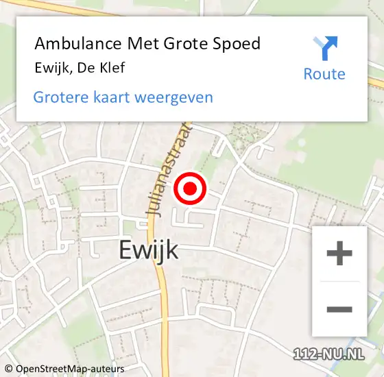 Locatie op kaart van de 112 melding: Ambulance Met Grote Spoed Naar Ewijk, De Klef op 25 november 2019 08:58