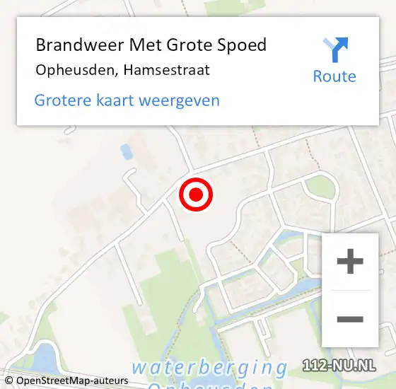 Locatie op kaart van de 112 melding: Brandweer Met Grote Spoed Naar Opheusden, Hamsestraat op 20 april 2014 19:19