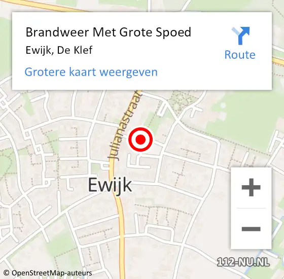 Locatie op kaart van de 112 melding: Brandweer Met Grote Spoed Naar Ewijk, De Klef op 25 november 2019 09:12