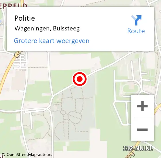 Locatie op kaart van de 112 melding: Politie Wageningen, Buissteeg op 25 november 2019 10:40