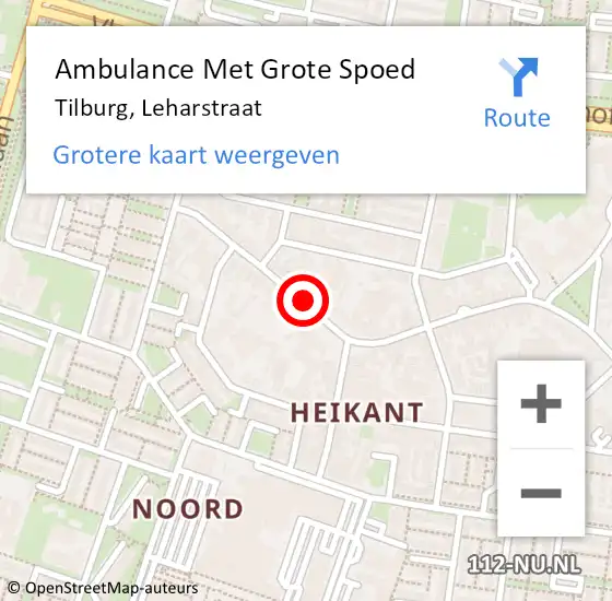 Locatie op kaart van de 112 melding: Ambulance Met Grote Spoed Naar Tilburg, Leharstraat op 25 november 2019 10:44