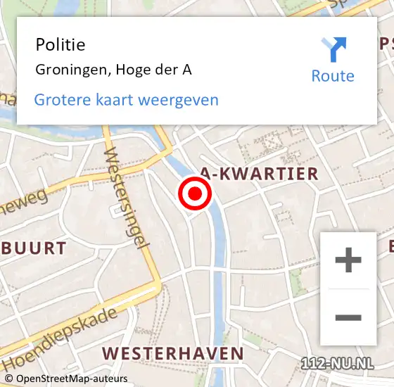 Locatie op kaart van de 112 melding: Politie Groningen, Hoge der A op 25 november 2019 10:59