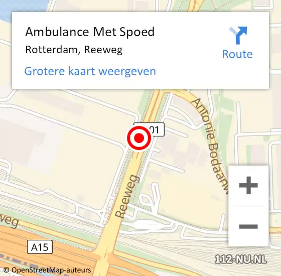Locatie op kaart van de 112 melding: Ambulance Met Spoed Naar Rotterdam, Reeweg op 25 november 2019 11:41