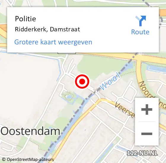 Locatie op kaart van de 112 melding: Politie Ridderkerk, Damstraat op 25 november 2019 12:12