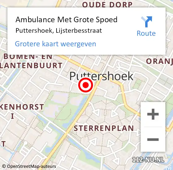 Locatie op kaart van de 112 melding: Ambulance Met Grote Spoed Naar Puttershoek, Lijsterbesstraat op 25 november 2019 12:27