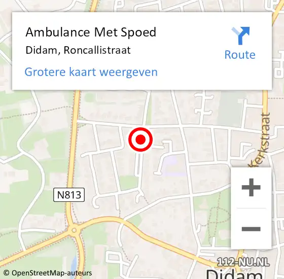 Locatie op kaart van de 112 melding: Ambulance Met Spoed Naar Didam, Roncallistraat op 25 november 2019 13:27