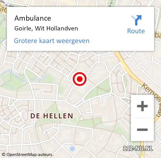 Locatie op kaart van de 112 melding: Ambulance Goirle, Wit Hollandven op 25 november 2019 13:39