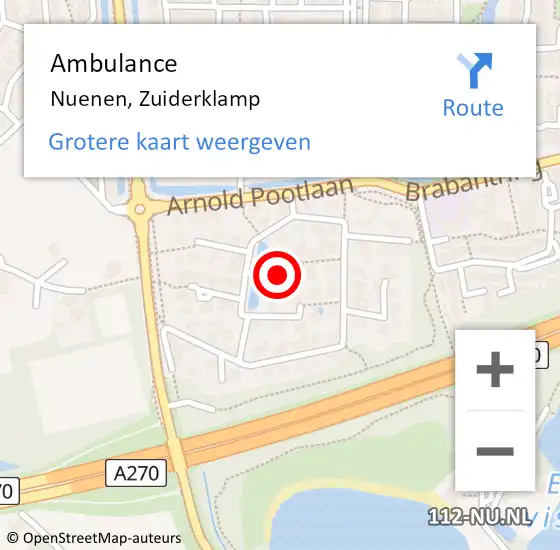 Locatie op kaart van de 112 melding: Ambulance Nuenen, Zuiderklamp op 25 november 2019 14:24