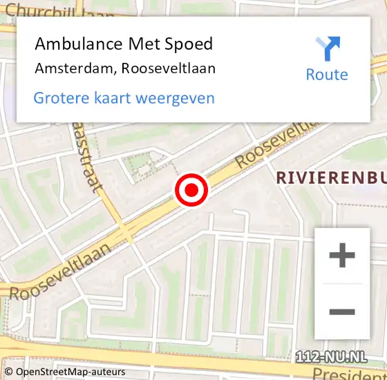 Locatie op kaart van de 112 melding: Ambulance Met Spoed Naar Amsterdam, Rooseveltlaan op 25 november 2019 14:24