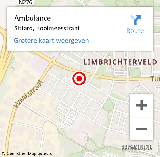 Locatie op kaart van de 112 melding: Ambulance Sittard, Koolmeesstraat op 29 september 2013 13:43