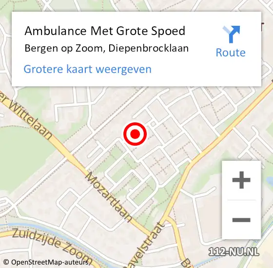 Locatie op kaart van de 112 melding: Ambulance Met Grote Spoed Naar Bergen op Zoom, Diepenbrocklaan op 25 november 2019 15:00