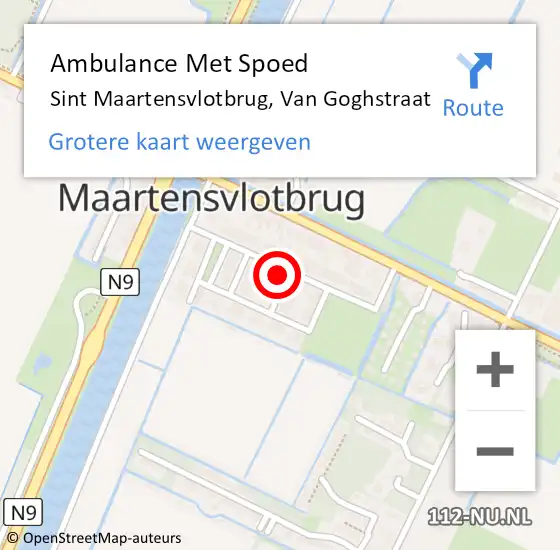 Locatie op kaart van de 112 melding: Ambulance Met Spoed Naar Sint Maartensvlotbrug, Van Goghstraat op 20 april 2014 20:09