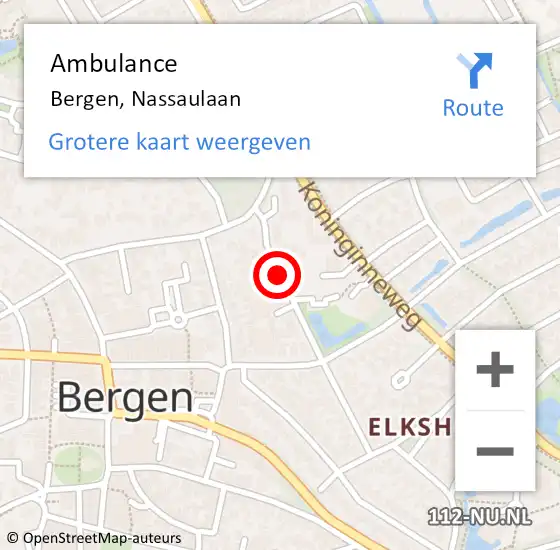 Locatie op kaart van de 112 melding: Ambulance Bergen, Nassaulaan op 25 november 2019 15:29