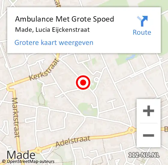 Locatie op kaart van de 112 melding: Ambulance Met Grote Spoed Naar Made, Lucia Eijckenstraat op 25 november 2019 15:53