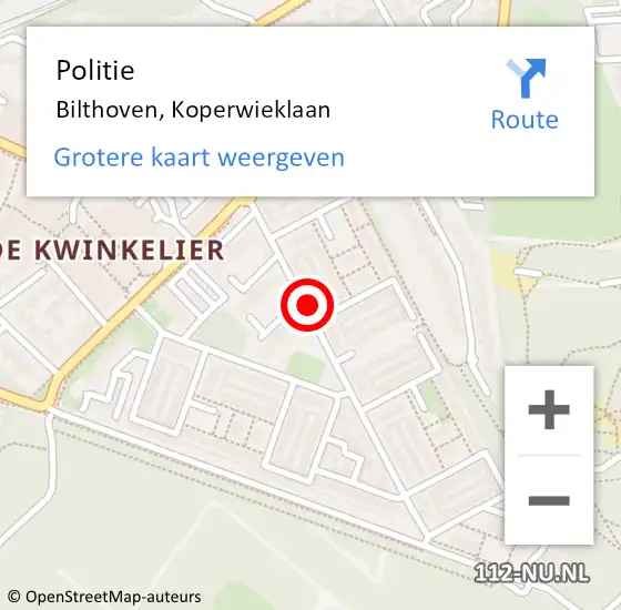 Locatie op kaart van de 112 melding: Politie Bilthoven, Koperwieklaan op 25 november 2019 15:54