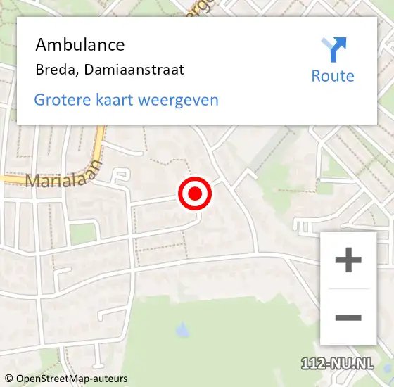 Locatie op kaart van de 112 melding: Ambulance Breda, Damiaanstraat op 25 november 2019 16:03