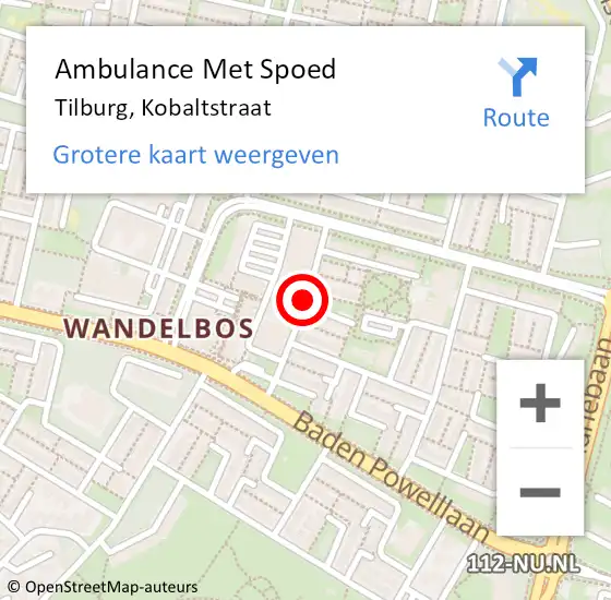 Locatie op kaart van de 112 melding: Ambulance Met Spoed Naar Tilburg, Kobaltstraat op 25 november 2019 16:43