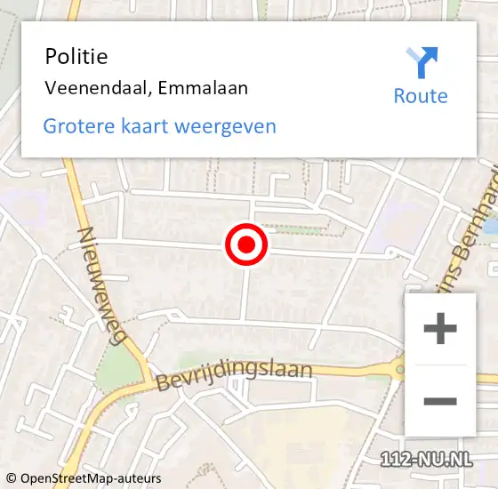 Locatie op kaart van de 112 melding: Politie Veenendaal, Emmalaan op 25 november 2019 17:00