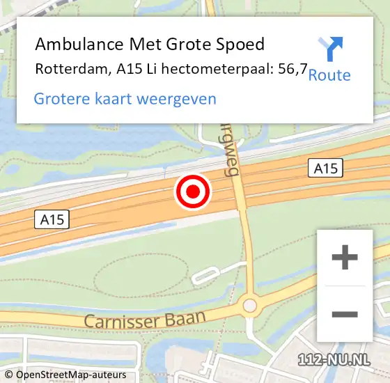 Locatie op kaart van de 112 melding: Ambulance Met Grote Spoed Naar Rotterdam, A15 Li hectometerpaal: 56,7 op 25 november 2019 17:24