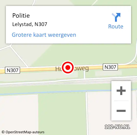 Locatie op kaart van de 112 melding: Politie Lelystad, N307 op 25 november 2019 17:38