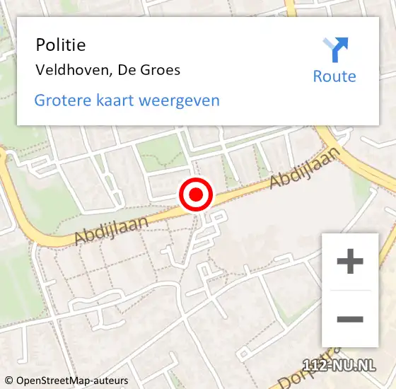 Locatie op kaart van de 112 melding: Politie Veldhoven, De Groes op 25 november 2019 17:41