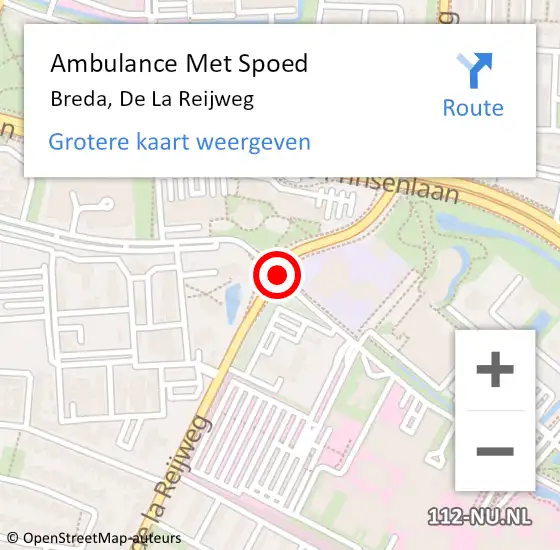 Locatie op kaart van de 112 melding: Ambulance Met Spoed Naar Breda, De La Reijweg op 25 november 2019 18:03