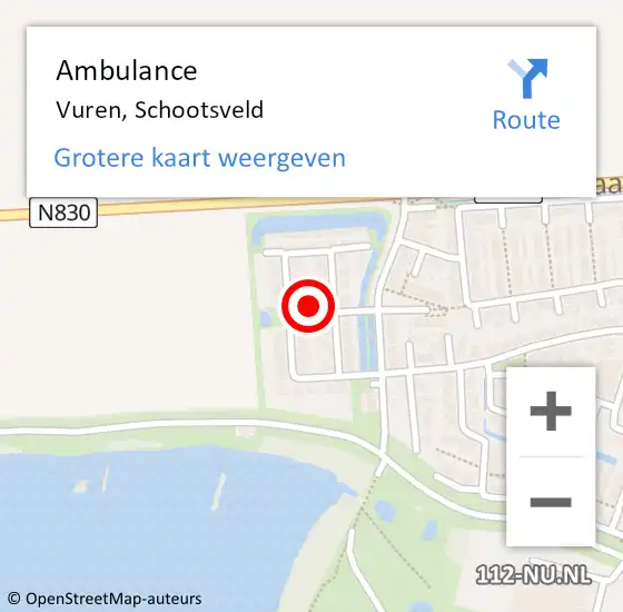 Locatie op kaart van de 112 melding: Ambulance Vuren, Schootsveld op 25 november 2019 19:05