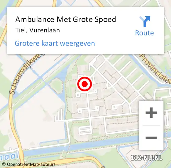 Locatie op kaart van de 112 melding: Ambulance Met Grote Spoed Naar Tiel, Vurenlaan op 25 november 2019 19:10