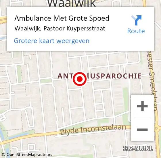 Locatie op kaart van de 112 melding: Ambulance Met Grote Spoed Naar Waalwijk, Pastoor Kuypersstraat op 25 november 2019 20:22