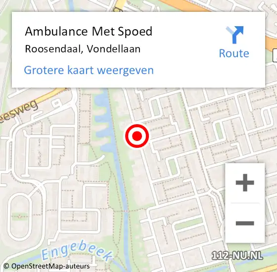 Locatie op kaart van de 112 melding: Ambulance Met Spoed Naar Roosendaal, Vondellaan op 25 november 2019 22:18