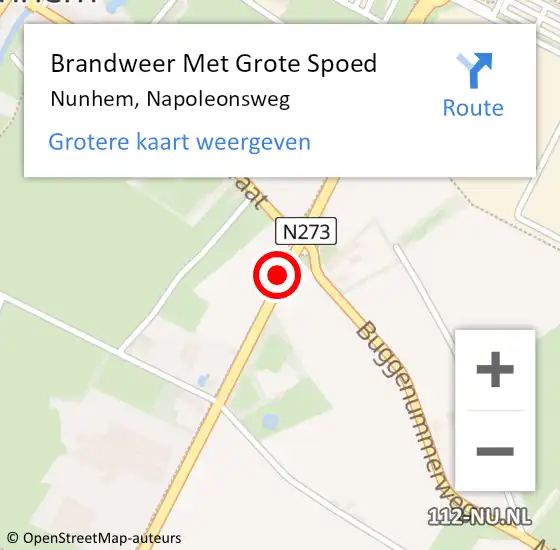 Locatie op kaart van de 112 melding: Brandweer Met Grote Spoed Naar Nunhem, Napoleonsweg op 26 november 2019 01:10