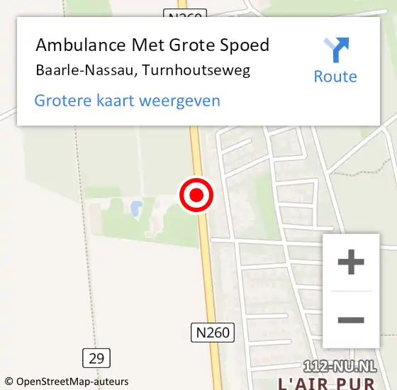 Locatie op kaart van de 112 melding: Ambulance Met Grote Spoed Naar Baarle-Nassau, Turnhoutseweg op 26 november 2019 07:26