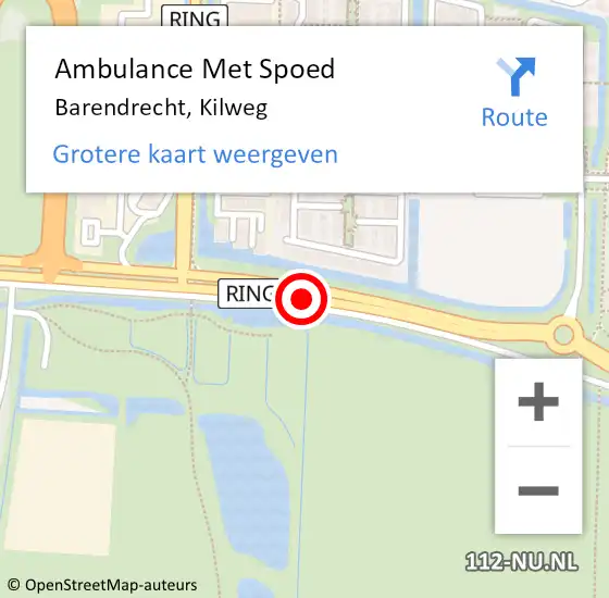 Locatie op kaart van de 112 melding: Ambulance Met Spoed Naar Barendrecht, Kilweg op 26 november 2019 08:20