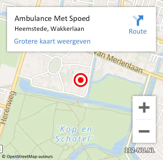 Locatie op kaart van de 112 melding: Ambulance Met Spoed Naar Heemstede, Wakkerlaan op 26 november 2019 08:58